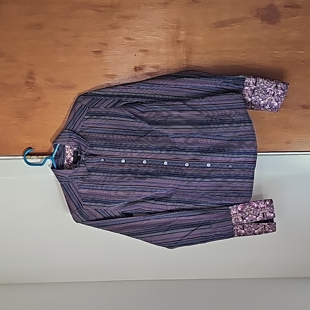 Ted Baker London Women’s Button Down Shirt Cuffed Floral Striped Purple Size 2
